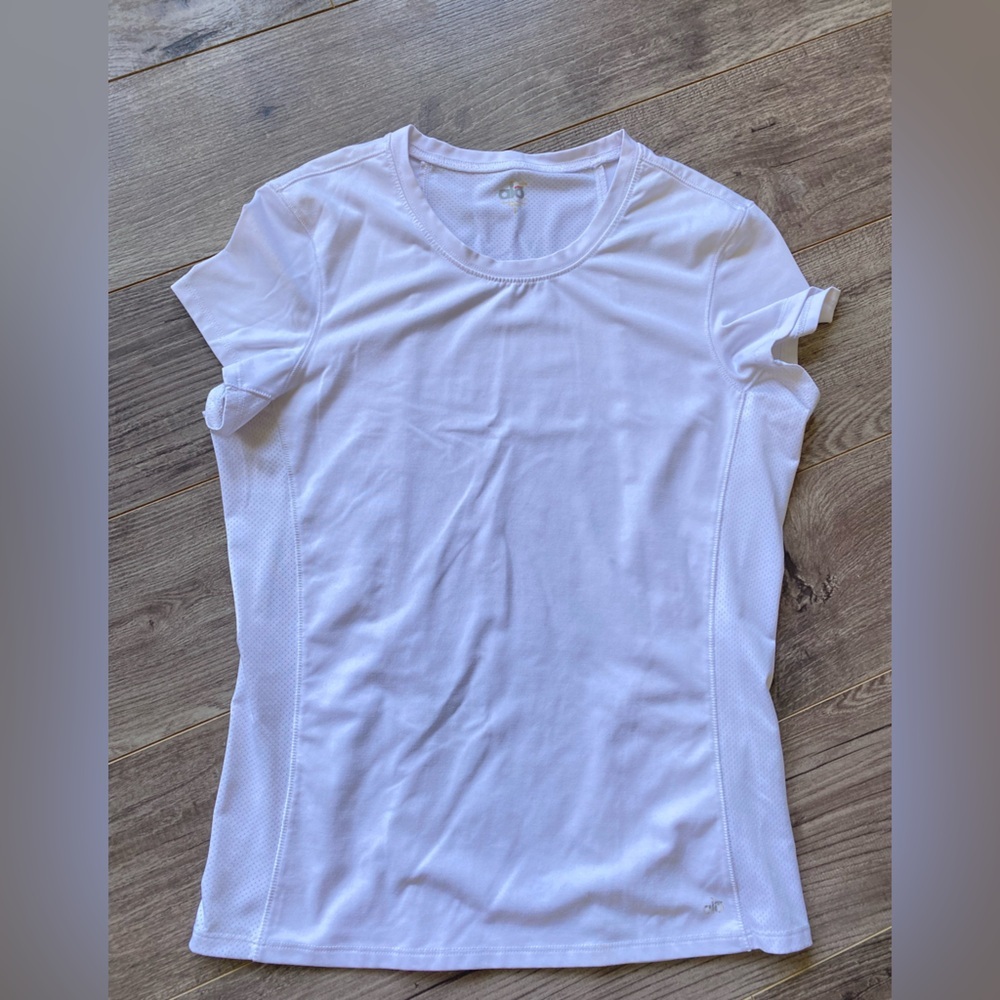 Alo Yoga white mesh ventilated work out t-shirt